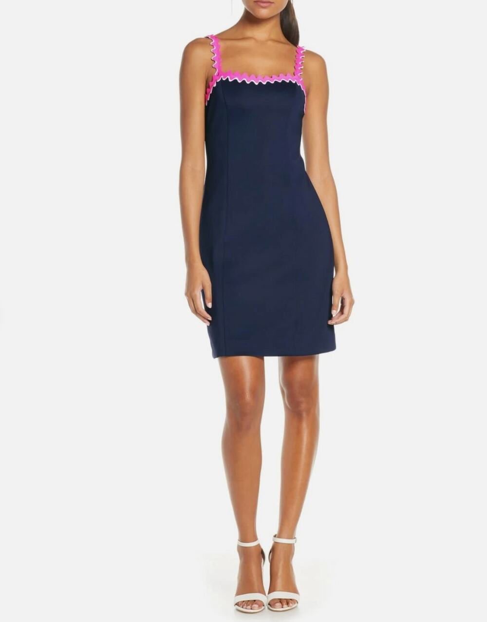 NWT Lilly Pulitzer Shellbee Mini Dress True Navy Pink Ric Rac Scuba XXS Cocktail